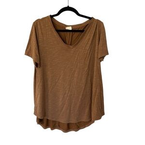 Mod Ref Women’s Brown Short Sleeve Flowy V-Neck Hi/Lo Casual Top Sz XL GUC